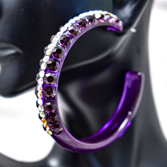 2.5" Clear Purple Lucite 5 Row Rhinestone Earrings - Picture 11 of 11